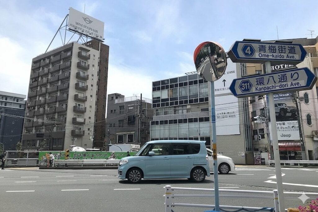 杉並区の四面道交差点（青梅街道×環八通り）